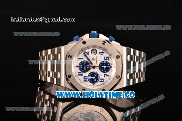 Audemars Piguet Royal Oak Offshore "Navy" Chrono Swiss Valjoux 7750 Automatic Steel Case/Bracelet with White Dial and Blue Arabic Numeral Markers (NOOB) - Click Image to Close